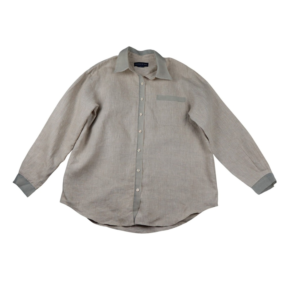 Preston & York Beige 100% Linen Button Down Shirt Women's Size 12 Lg MOP‎ NWOT